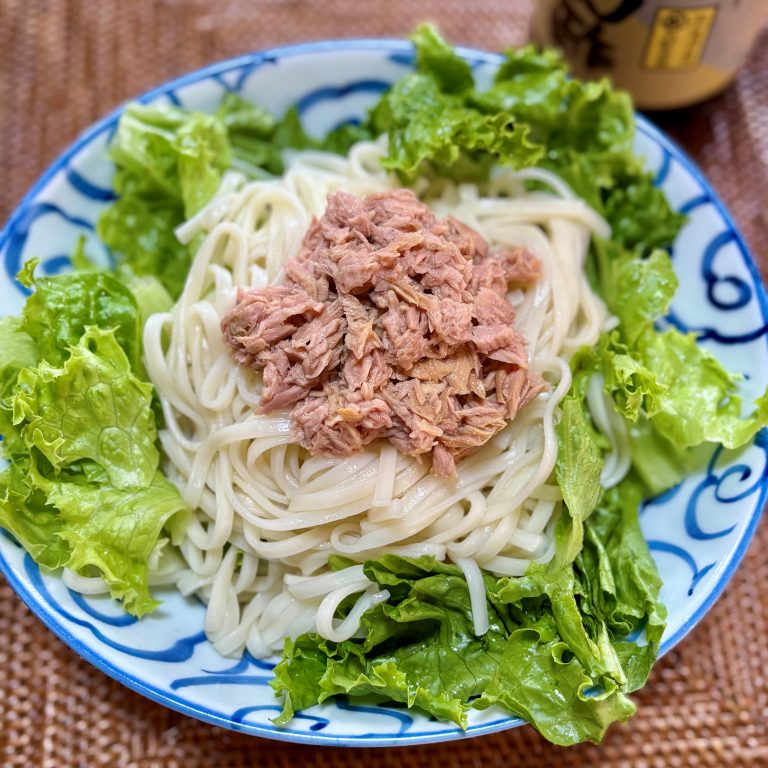 ツナサラダうどん　ゆずぽん酢かけ（湯浅醤油　ゆずぽん酢、レシピ）